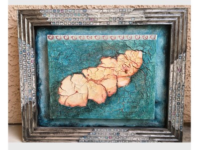  Floatie,  By Tazz Original Mixed Media Painting Framed 21 5/8  X 17 5/8 