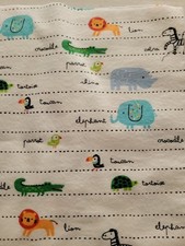 White With Zoo Animals Flannel Small Piece Fabric 21" X 16"