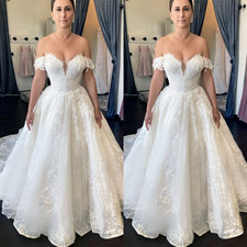 Boho Wedding Dresses Lace Appliques A Line Off Shoulder Elegant Bridal Gown