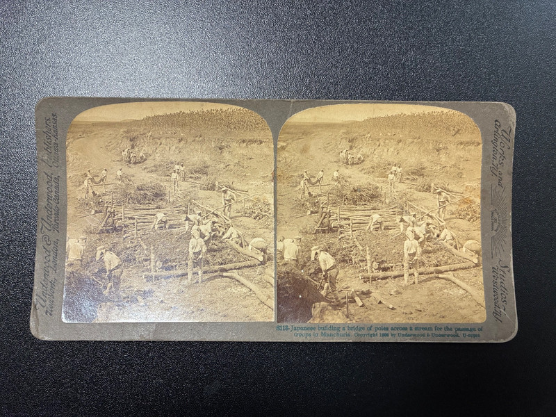 Stereoview Card Russo-Japanese War Bridge Building