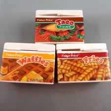 1987 Fisher Price Kid's Toy Kitchen French Fries Waffles Taco Fixins w Cases lot