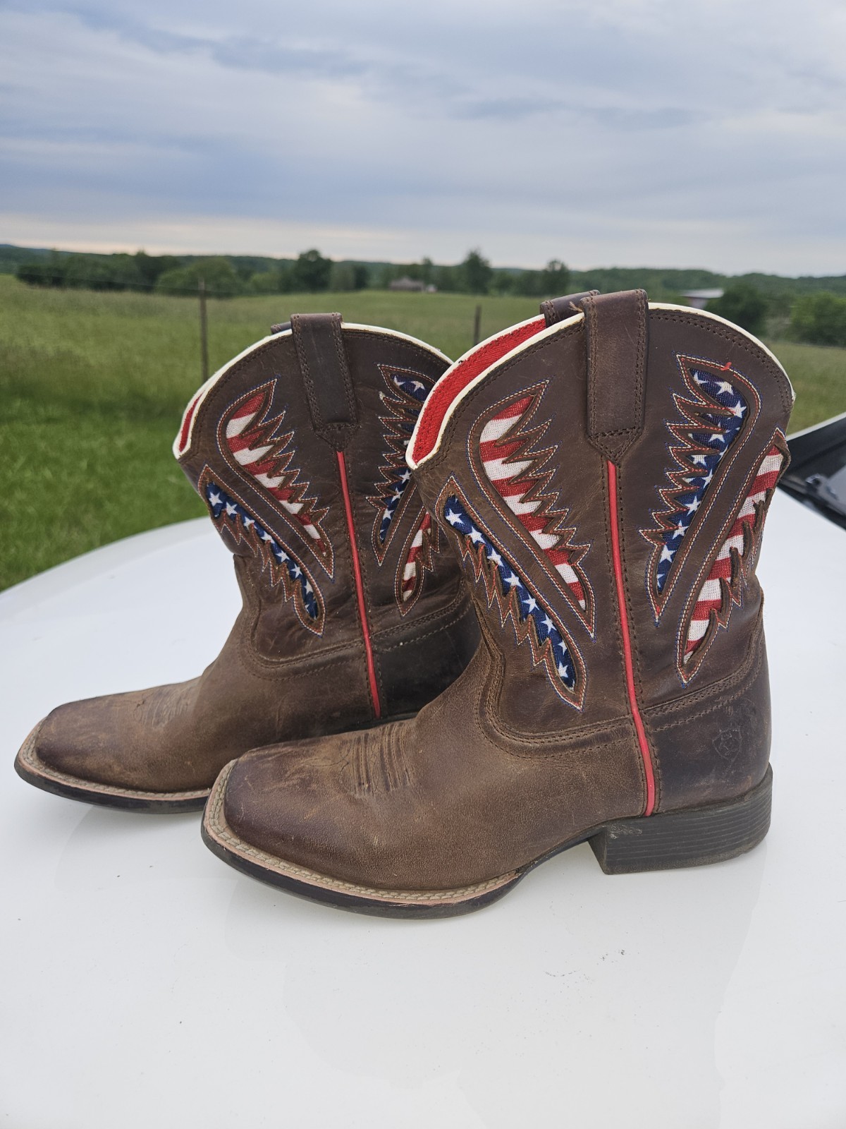 Ariat Kid's Quickdraw VentTEK American Flag Western Cowbot Boots Size 3.5 Clean!