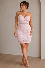 Lulus Large Pink Crochet Lace Mini Dress Sleeveless Cocktail Party Bodycon Nude