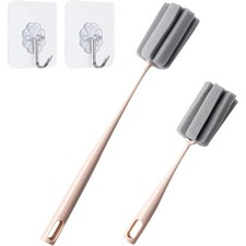 Long Handle Bottle Brush 2 Pack Wine Glass Cleaner Sponge Scrubber for Cups Baby
