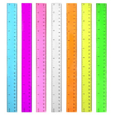 Transparent Plastic Rulers 12 Inch - Assorted Colors, 7 Pack