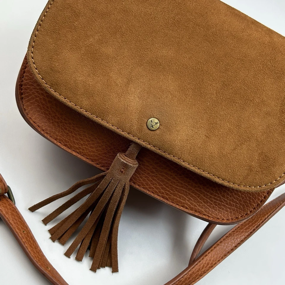 Bolso Bandolera AE Marrón Imitación Cuero Western Boho Borla Flecos a Presión Foto 4 de 4