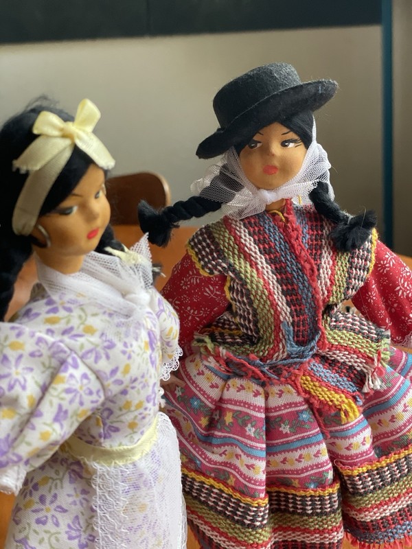 Vintage South American Folk Art Souvenir Dolls Pair Peru Bolivia Ecuador Costume