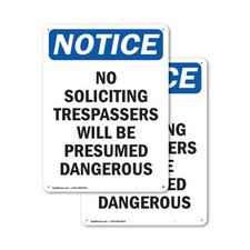  2 Pack No Soliciting Trespassers Will OSHA Notice Sign Decal Metal Plastic