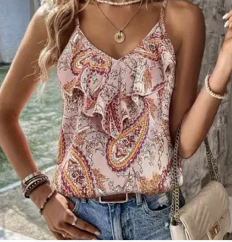Women’s Paisley Tank Top With Ruffle XL