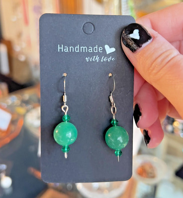 Artisan Made Hand Crafted Dangle Drop Earrings Sterling SIlver Green Agate OOAK