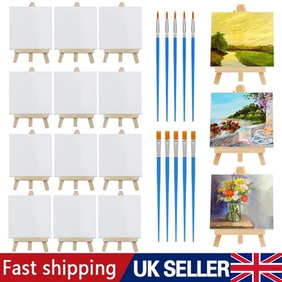 12PCS 10X10Cm Mini Canvas Art Boards & Easels & Brushes Sets Canvases Boards UK
