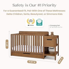 CHESTNUT - DELTA CHILDREN MAYA 5-IN-1 CONVERTIBLE CRIB AND CHANGER WITH STORAGE,