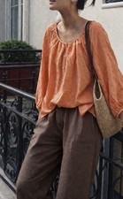 NWT Figueroa  Flower Women's Embroidered Orange Blouse Size M