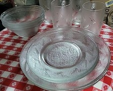 Vintage Coca Cola 16 Piece Set of Coca-Cola Embossed Frosted Glass Set