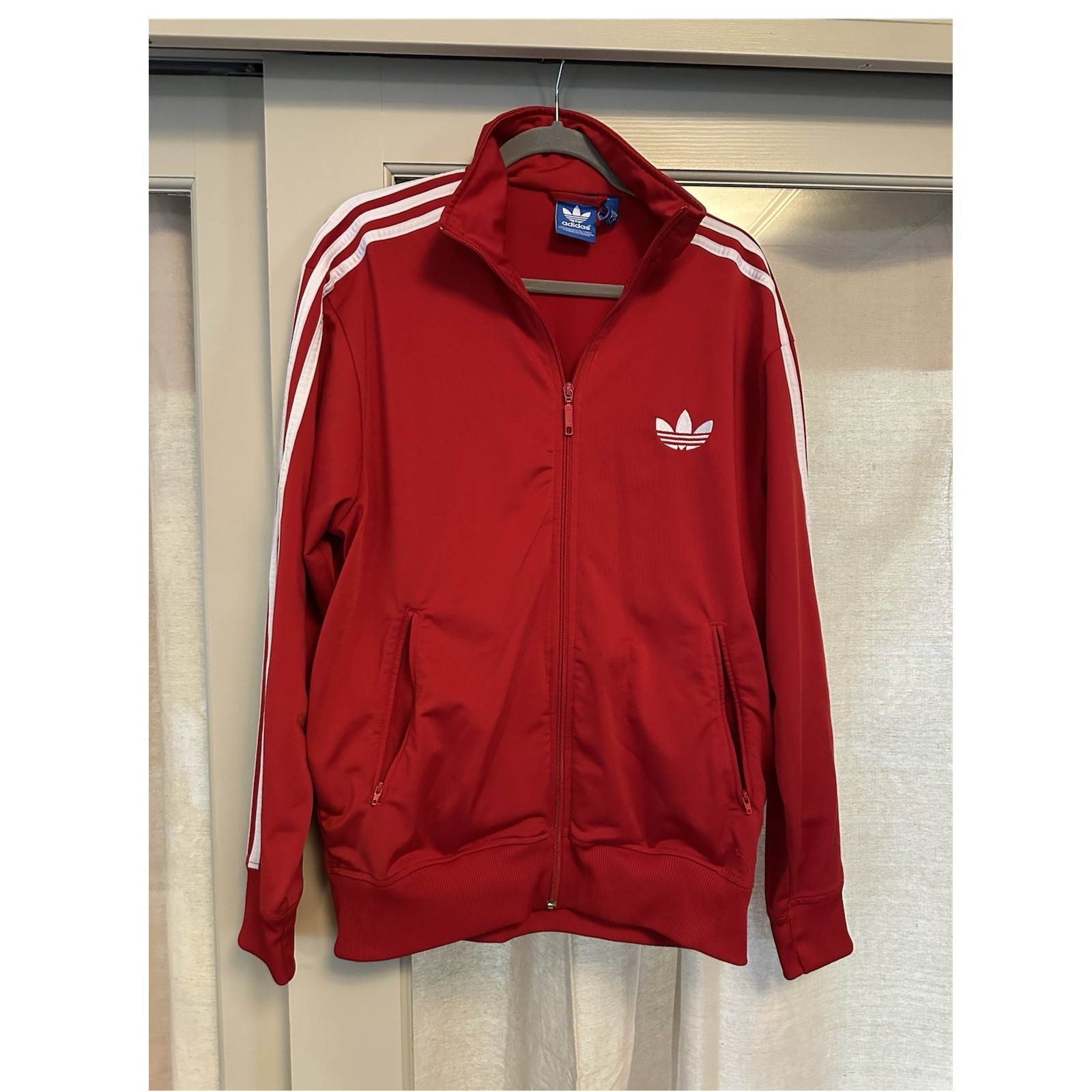 adidas Originals Men's Red Track Jacket Full Zip Polyester Size L