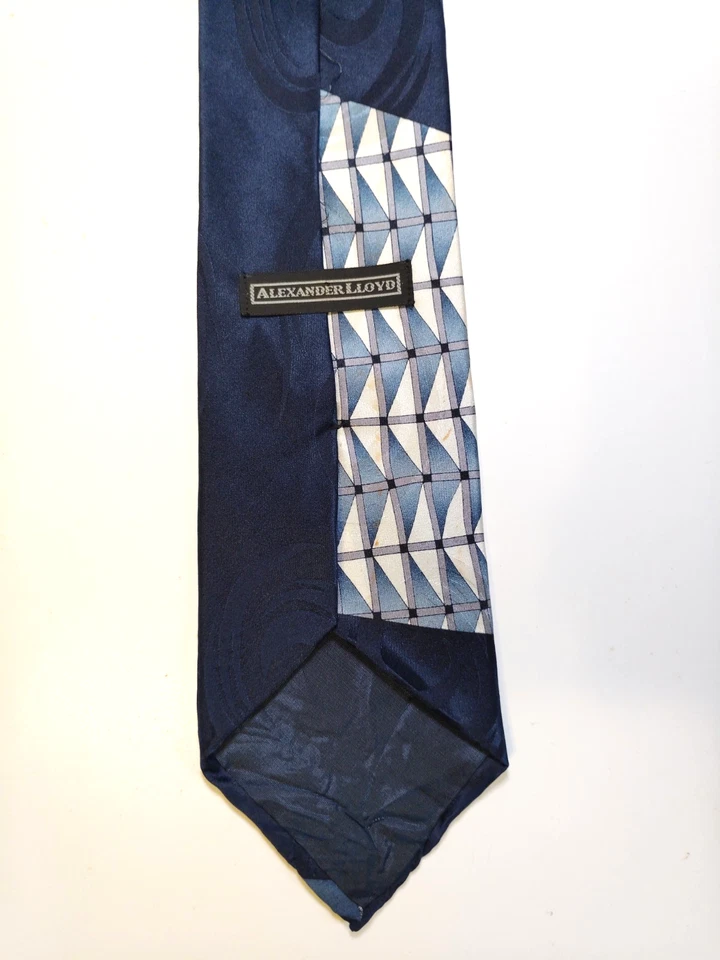 Corbata clásica vintage Alexander Lloyd para hombre @62" de longitud 100 % seda geométrica Foto 3 de 4