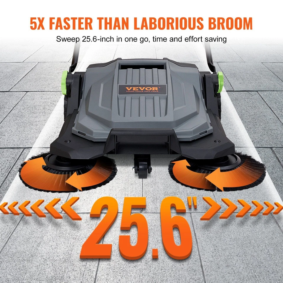VEVOR Walk-behind Hand Push Floor Sweeper, 25.6" Sweeping Width Floor Sweeper Ma - Image 3 of 4