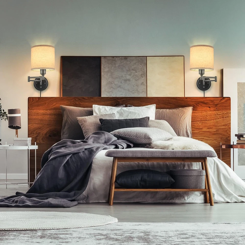 Apliques de pared enchufables regulables, lámpara de pared de brazo oscilante, juego de dos apliques de pared, plu Foto 2 de 4