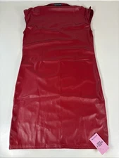 Pretty Little Thing Red Faux Leather Mini Dress Size 6 Sexy