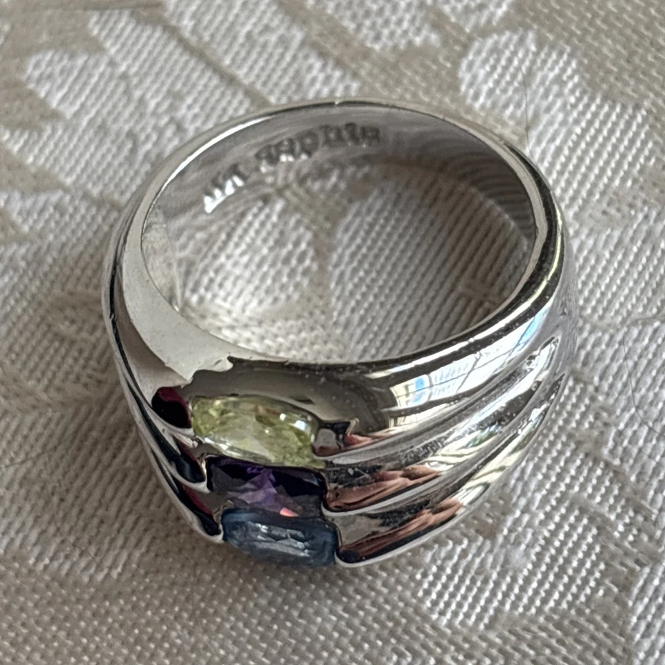 Lia Sophia Vintage Ring SilverTone Blue Purple Citrine Oval Cz Signed Size 7 HTF - Image 3 of 4