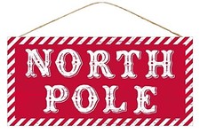 Striped North Pole Christmas Sign - 12.5" x x 6",