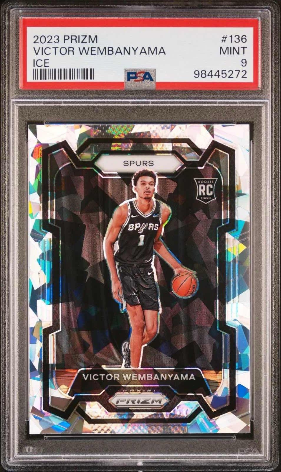 2023-24 Panini Prizm Victor Wembanyama RC Cracked Ice PSA 9 Mint Spurs No.136