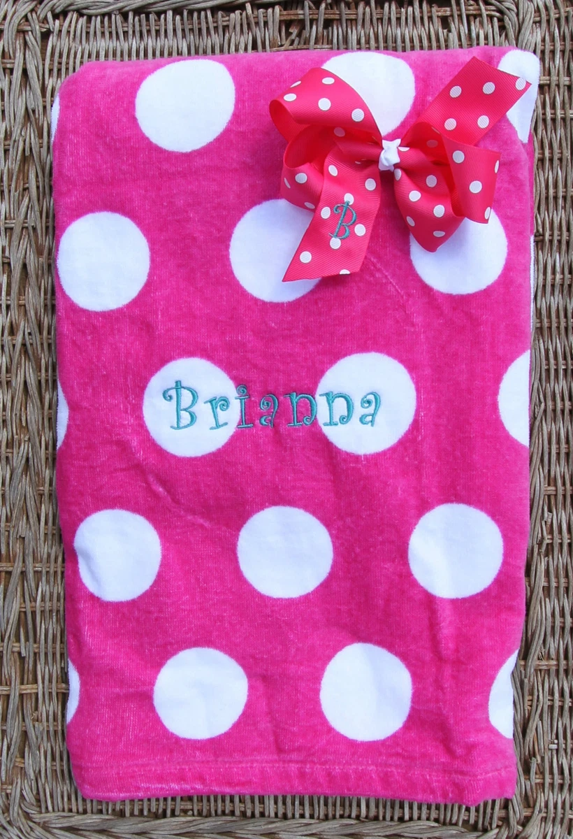 Personalized Embroidered Shocking Pink Polka Dot Bow Matching