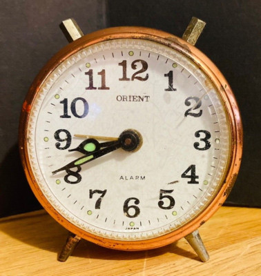 Orient Alarm Clock 2.5” Tall Copper Vintage Japan Good Condition