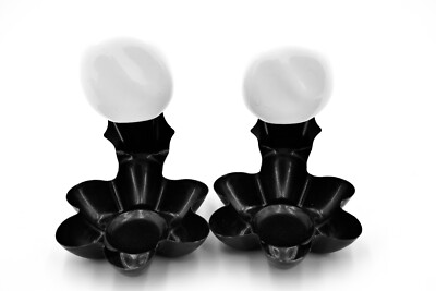 Flower Shape Egg Cookers,2x,Black,Non-Stick Aluminum,White Ceramic Handles,3.6''d