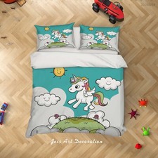 3D Unicorn Cloud Sun Kids Quilt Cover Set Duvet Cover Bedding Pillowcases