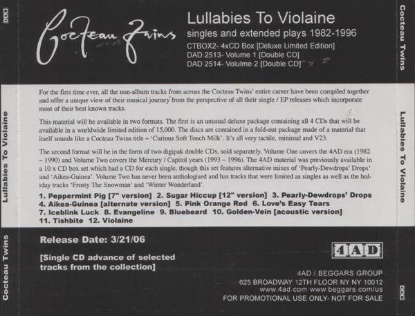 Cocteau Twins ‎– Lullabies To Violaine CD PROMO (4AD) | eBay
