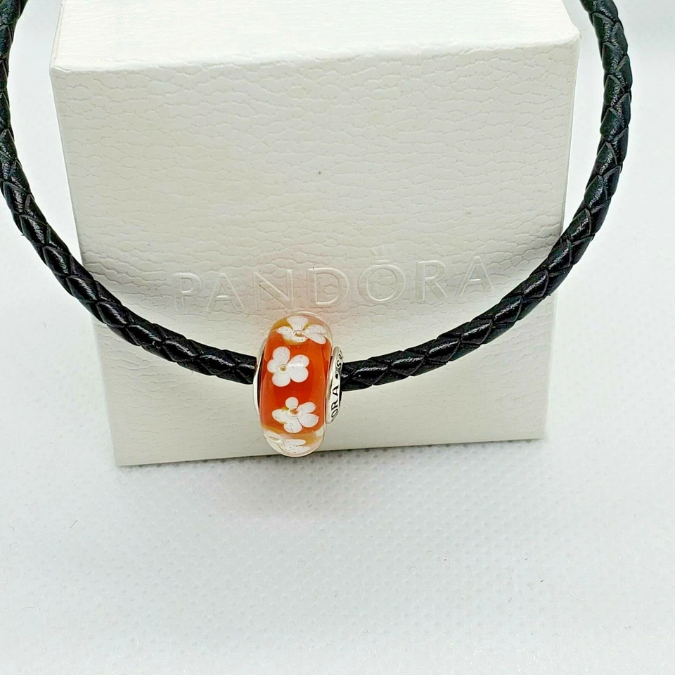 Juego de 3 Nuevos Pandora Flor Rosa Cerezo, Naranja Flor Tropical, Flor Salvaje Foto 4 de 4