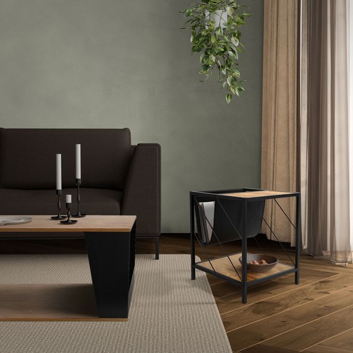 Mesa de salón con 2 estantes mesita auxiliar marrón sofá moderno 48x43x54 cm - Imagen 9 de 9