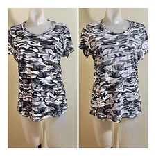 Michael Stars Women One Size OS REVERSIBLE T-Shirt Top Tee Green Gray Camouflage