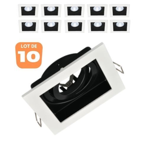 Lot de 10 supports de spots encastrables Beta R4 carrés blanc et noir pour ampoules GU10