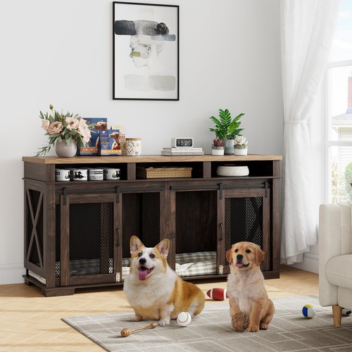 71" Dog Crate Furniture, Large Dog Kennel Indoor Dog Crate Furniture for 2 Dogs - Picture 3 of 8