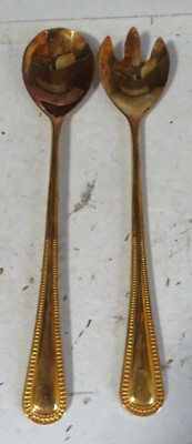 Vintage E P Zing Italy Serving Salad Tong Set Gold Tone Used 9 1/2'' Long Pair 