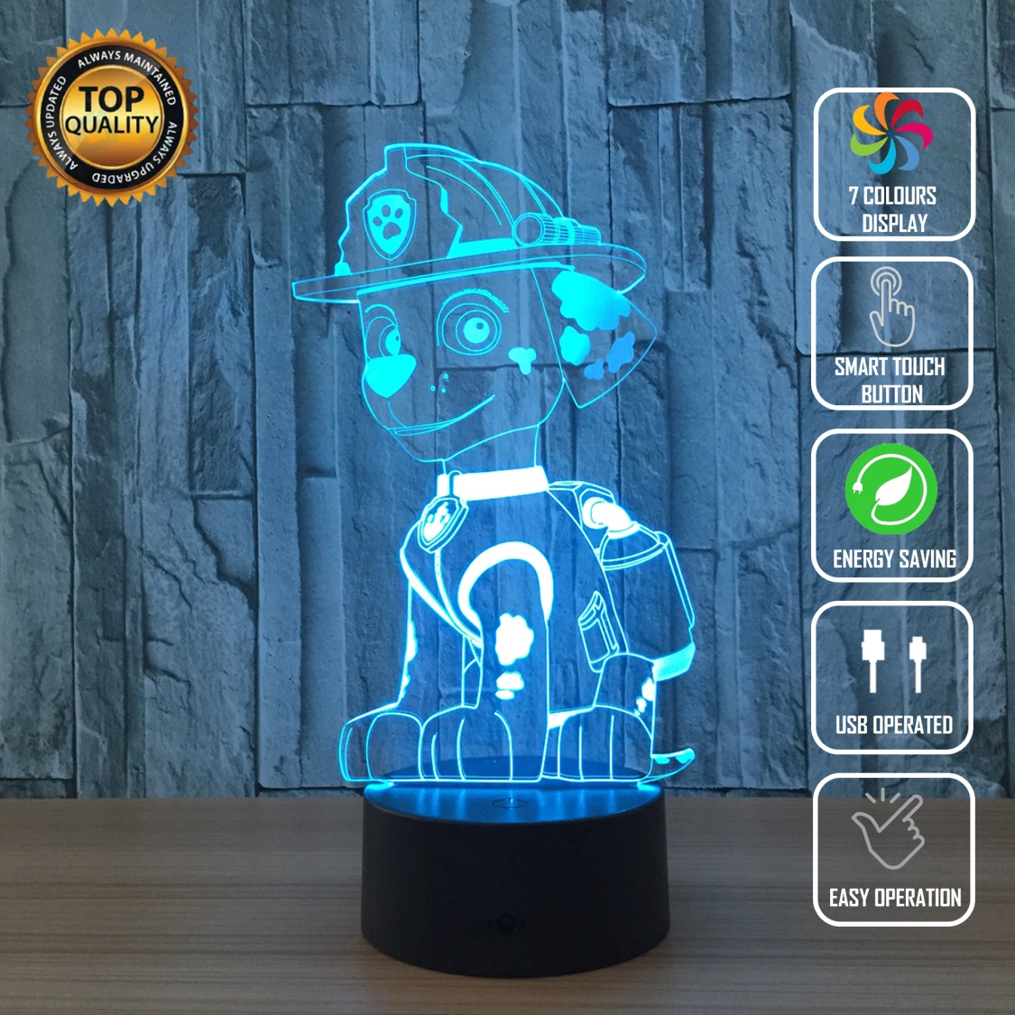 PAW PATROL MARSHALL 3D Acrylic LED 7 Colour Night Light Touch Table Lamp XMAS