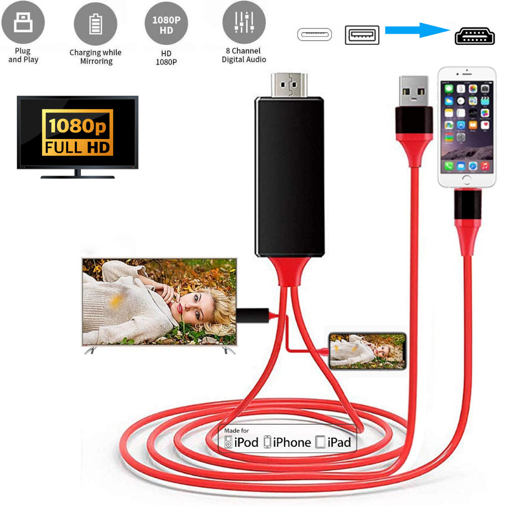 1080P Phone to HDMI HDTV AV TV Adapter Digital Cable For iPhone 14/13/11/XR/iPad