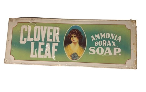 Vintage 1974 Clover Leaf Ammonia Borax Soap Tin Metal Embossed Sign Made In USA - Picture 11 of 12