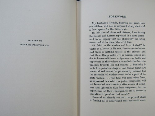ESSAYS AND LETTERS By James Lowell Moore 1939 Signed By Wife Jane HC - Picture 2 of 11