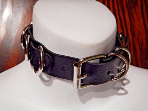 BLACK D-RING DOG-STYLE COLLAR bondage punk goth biker metal vegan PVC choker 5Y - Picture 3 of 3