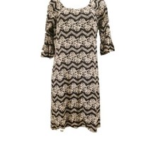 CHRIS McLAUGHLIN Ladies size 8 LACE OVERLAY Black & White Baby Doll Dress