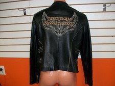 Harley Davidson Women Leather Jacket Lightweight Gold Zip Up Wings 97077-06VW XL