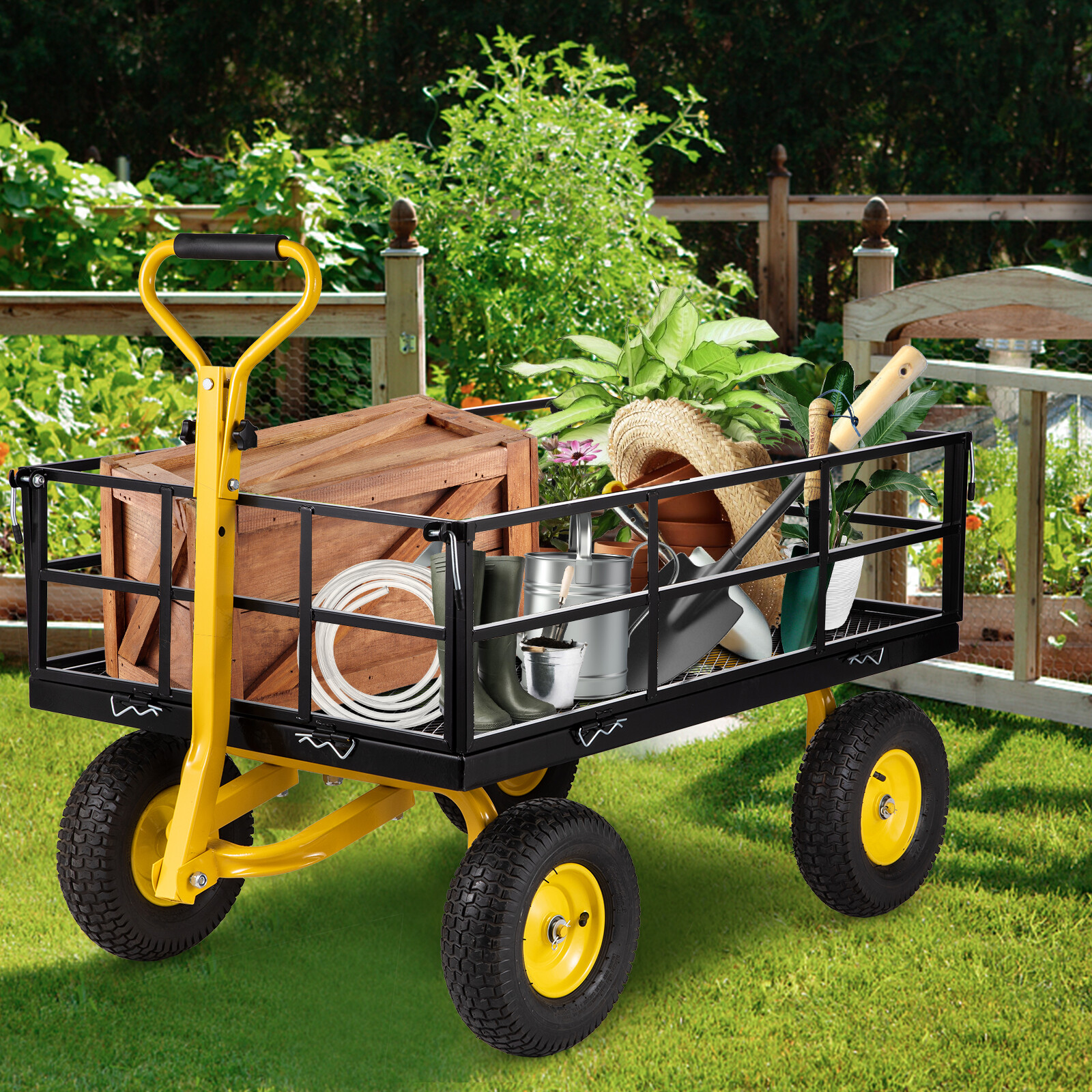 VEVOR Garden Carts HeavyDuty Yard Dump Wagon Cart Steel Lawn Utility Cart 544kg