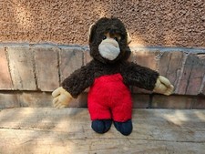 Vintage Steiff Soft Chimp Monkey Doll Plush in Red Overalls