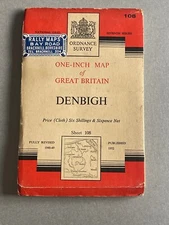 OS Ordnance Survey One Inch Cloth Map,of  Denbigh, Sheet 108, 1952