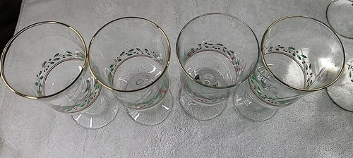 8 bicchieri vintage 1985 Arbys Natale agrifoglio bacche calici da vino cerchio oro stelo - Foto 6 di 20
