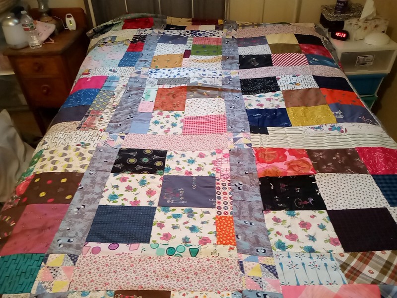 Quilt Top Homemade Hand Stitched Block Pattern Approximately 74"x94"