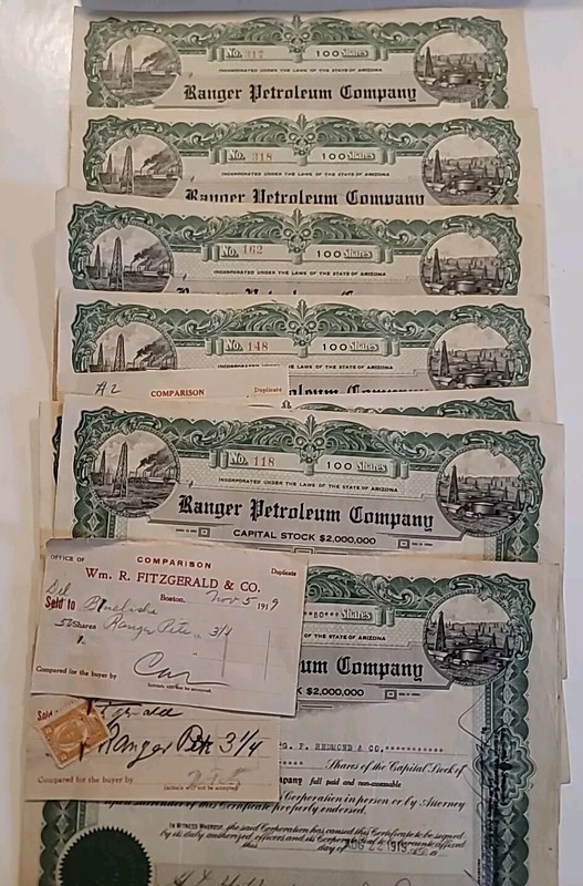 Ranger Petroleum Co. Oil Stocks and Bonds 1919 ARIZONA FITZGERALD MORRIS BOSTON 